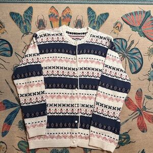 Women's Patterned Sweater - Navy and Pink